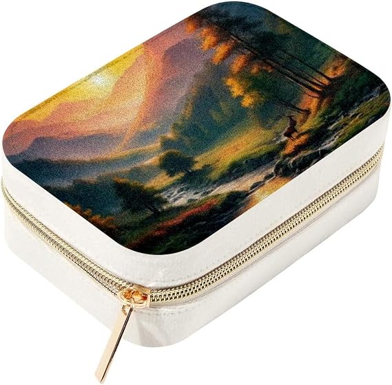 Art Mountain Deer Small Jewelry Organizer Boxes for Women Girls,Velvet Portable Organizer Display Storage Box For Rings Earrings Necklaces Gifts