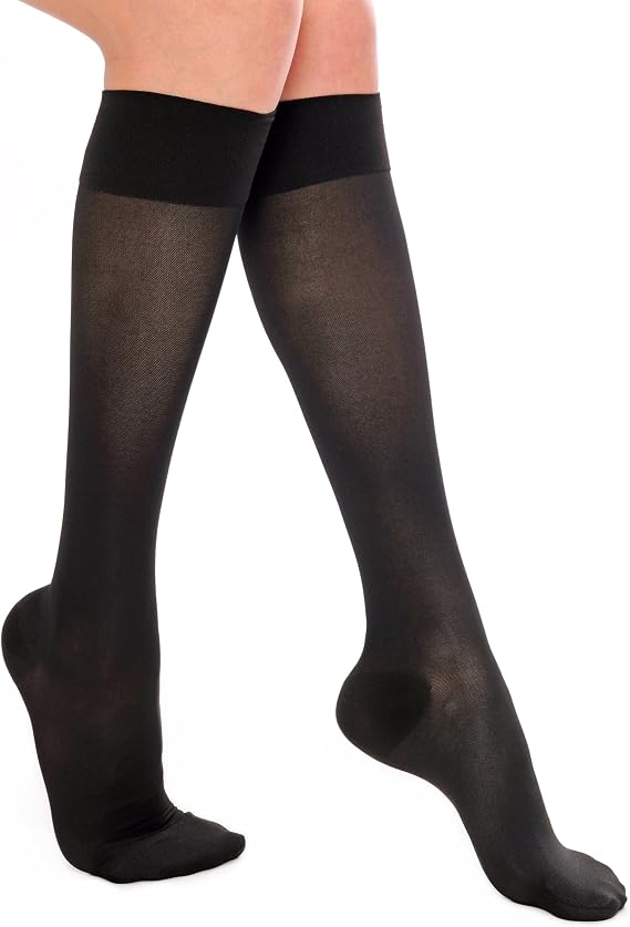 Sheer Compression Stockings for Women, Women's Travel Compression Socks, Knee High Support Hose for Flying, Nursing, Running