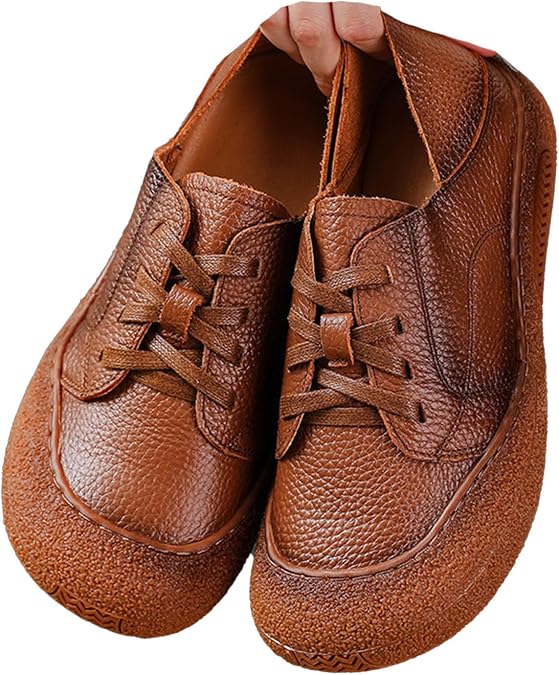 MOYOWEI Women's Leather Lace-up Dress Casual Trendy Sneakers