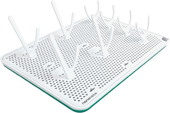 Nanobebe Slim Drying Rack Adjustable Baby Bottle Drying Mat with Built in Drainer & 8 Moveable Pegs Easily Dry & Store Breastfeeding Essentials Anywhere with Travel Bottle Drying Rack
