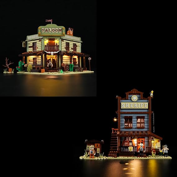 FUNWHOLE Western-Saloon and Sheriffs-Office Lighting Building-Bricks Set