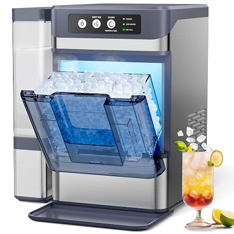 Ice Makers Countertop, 42Lbs/24H Nugget Ice Maker with 0.8 Gallon Water Tank, Ice Ready in 5min, Self-Cleaning Countertop Ice Makers, Soft Chewable Pellet Ice Machine for Home, Kitchen, RV, Camping