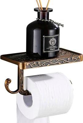 Antique Carving Toilet Paper Holder,Wall Mounted Single Roll Cell Phone Roll Holder Shelf for Bathroom Decor Bronze