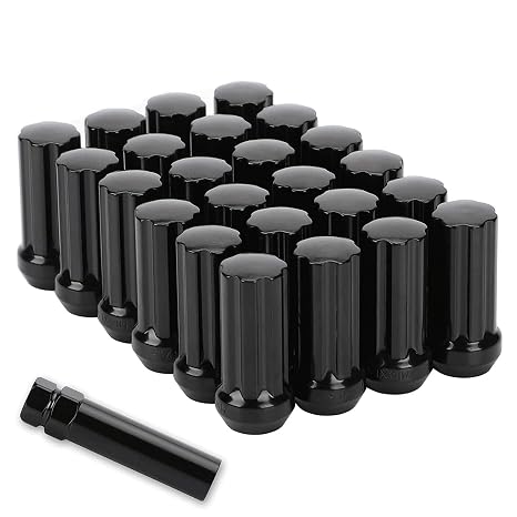 Richeer M14x1.5 Lug Nuts for Silverado Suburban Sierra 1500 Escalade Tahoe | Traverse Yukon, 24pcs 14x1.5 Black Lug Nuts Long Extended XL 7 Spline with Socket Key for 6 Lug Aftermarket Wh