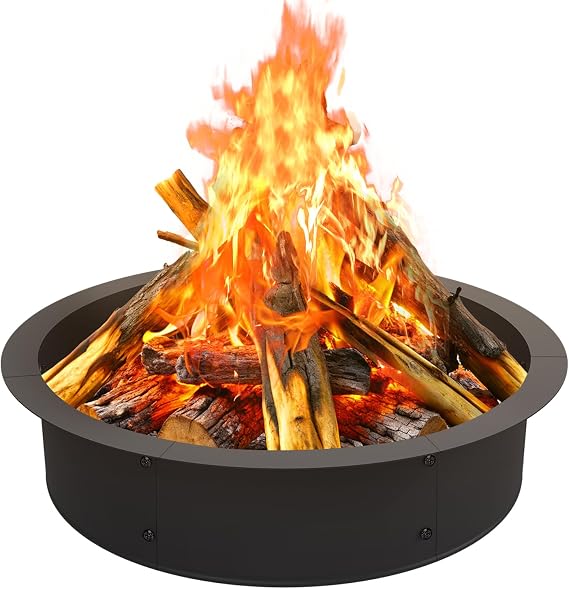 OUSHENG Fire Pit Ring Outdoor, 33 Inch Outer 30 Inch Inner Round Wood Burning Firepit Accessories, DIY Metal Steel Liner Insert for Bonfire Outside Camping Above or In Ground