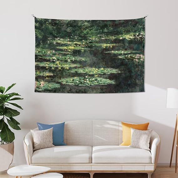 Zhangruoheng Monet Water Lilies Tapestry Wall Hanging, Landscape Aesthetic Tapestry Art Wall Hanging, Curtain, Table Cloth, Yoga Mat for Bedroom, Living Room, College Dorm Green 150L x 100W cm
