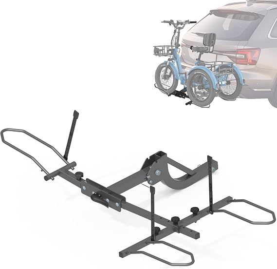 MOPHOTO Folding Trike Rack, Bike Hitch Mount, Etrike Carrier, 170lbs Load | Quick Fold, Anti-Wobble, Fits 5" Fat Tires and 42.1"59" Wheelbase, for Adult Trikes/Electric Trikes, Cars/Trucks/SUVs/RVs