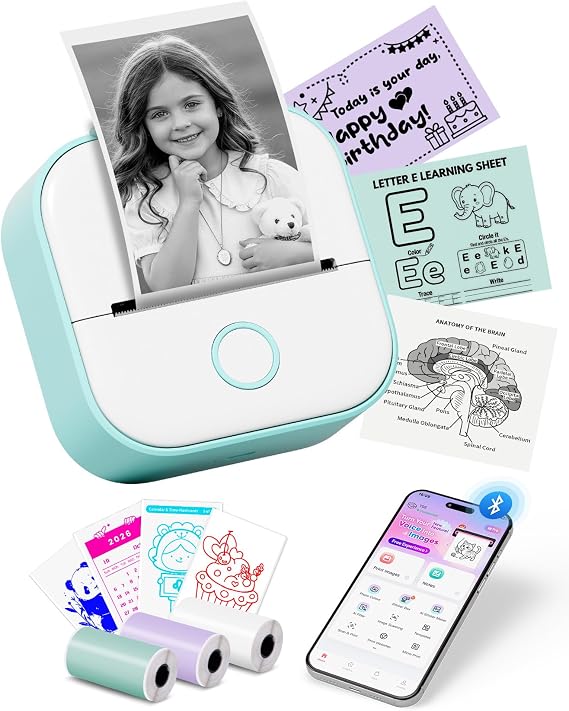 Mini Sticker Printer - T02 Mini Thermal Printer AI Sticker Maker for Kids | Bluetooth Portable Mini Printer Label Printer, Sticker Maker Machine Print Pods for Gifts, Study, Journaling Supplies, Photos