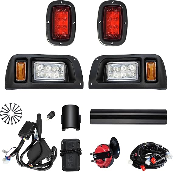 Golf Cart Deluxe Light Kit for Club Car DS 12V Street Legal Golf Cart Upgrade Headlight Taillight Kit for DS LED Light 1993 up with Turn Signals Hazard Light Switch Horn Brake Pad