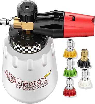 Foam Cannon - Heavy Duty Foam Wash Gun, Wide Neck Adjustable Car Foam Blaster for Pressure Washer with 14 Inch Connector, 5 Nozzles Included in The Kit1 Liter, 1.1mm Metal Orifice