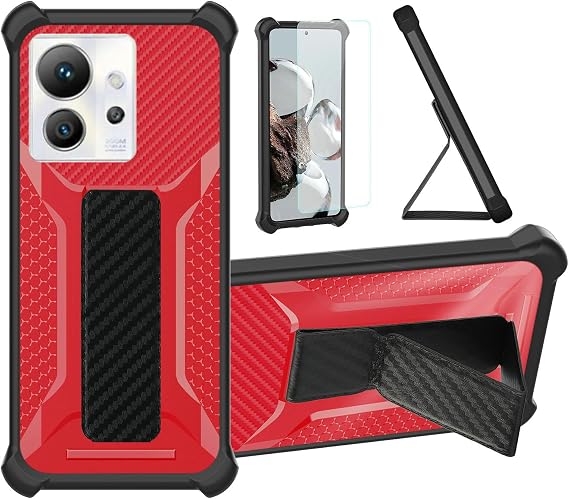 bojioderf Case Compatible for Infinix Zero Ultra 5G Phone Case Cover [with Tempered Glass Screen Protector] Hybrid Case [Folding Support Magnetic] [Frosted Anti-Fingerprint] Red