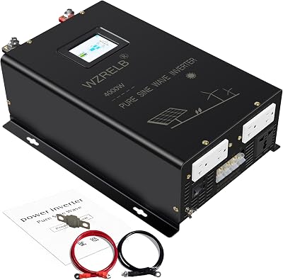 WZRELB 4000W Split Phase Pure Sine Wave Inverter,24V DC to 120V 240V AC, 4 AC Outlets, Hardwire Terminal,High Efficiency up to 91.6%