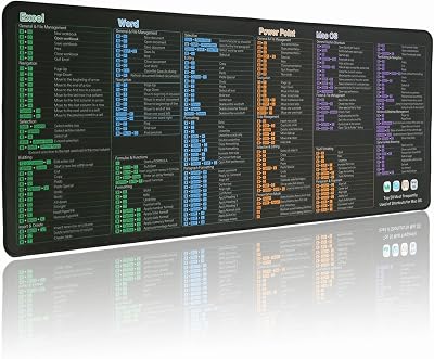 ExcelWordPower PointMac OS Mouse pad,Top 50 Most Frequently Used of Keyboard Shortcuts Mousepad, Non-Slip&Waterproof Large Gaming Office pc Desk mat macOSExcelWordPPT