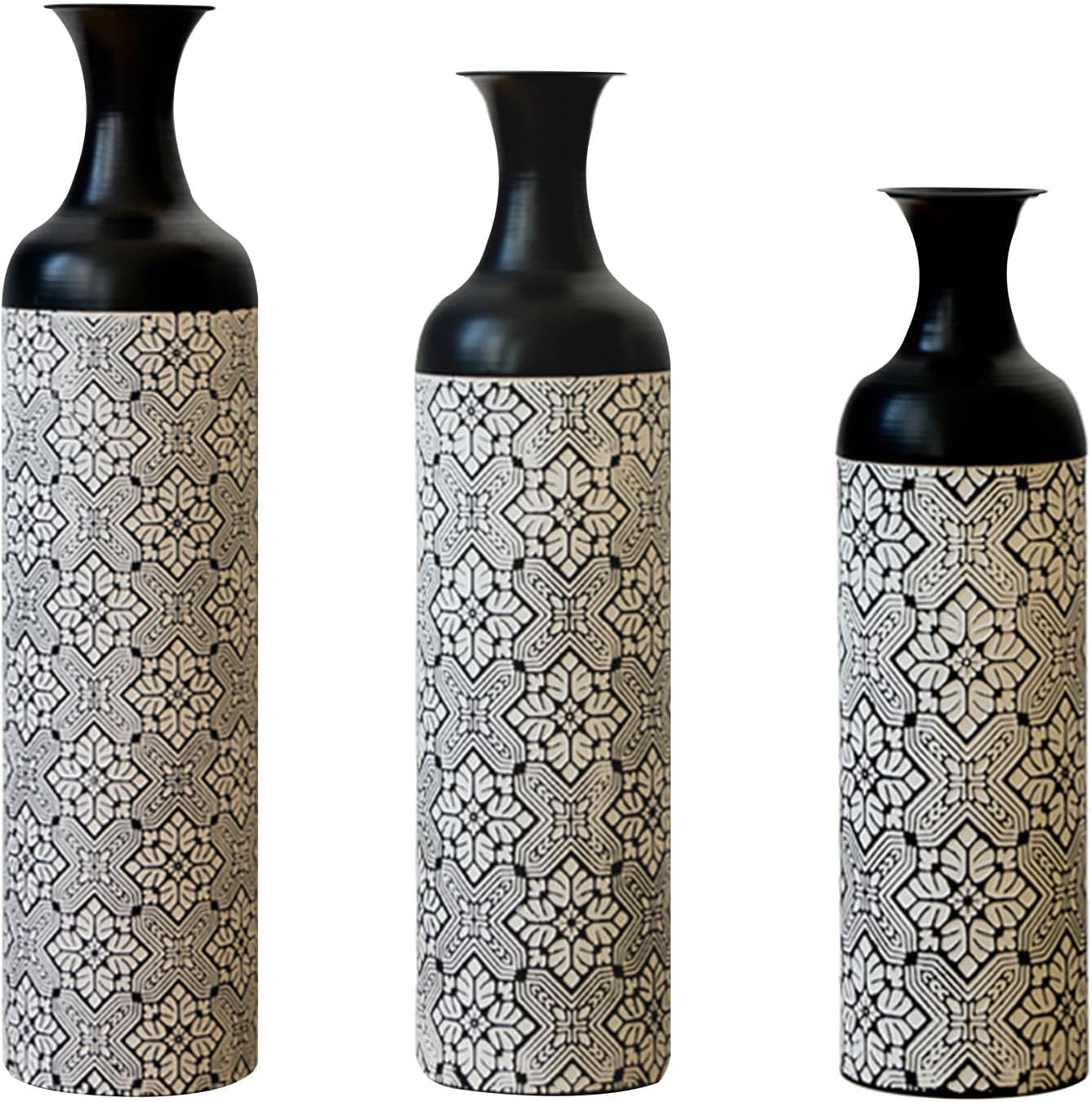 Metal Floor Vases Set of 3 Tall Decorative Standing Vases 83/65/50 cm for Pampas Grass Dried Flowers and Modern Living Room Hallway and Bedroom Decoration Large Vases with Timeless Design (Black