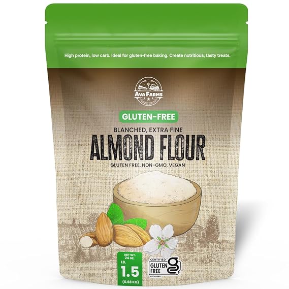 AVA Farms Almond Flour, Blanched - 24 oz - Gluten Free, Sugar-Free, Kosher - Keto Flour for Baking, Finely Ground Almonds for Perfect Cookies, Bread & More - White Almond Meal