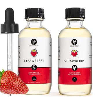 Dolce Flav Strawberry Extract 2 Ounce Oil-Soluble Kosher, Sugar-Free, Concentrated Berry Flavor for Candy, Chocolates & Desserts, Includes Measured Dropper, Pack of 2