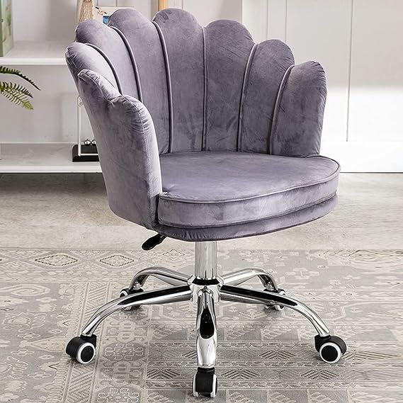 Swivel Desk Chair Swivel Vanity Chair, White Cute Desk Chair Velvet Upholstered Shell Chair Adjustable Swivel Office Chair Bedroom Living Room Leisure Chair for Girl or Lady for Home Office
