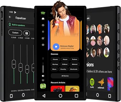 16GB MP3 Player with Bluetooth and WiFi,4.3" 1080P Full Touch Screen MP4 Player with Spotify,Portable HiFi Sound MP3 Player for Kids,Android9.0 MTK 8 Core Music Player Support Google Play