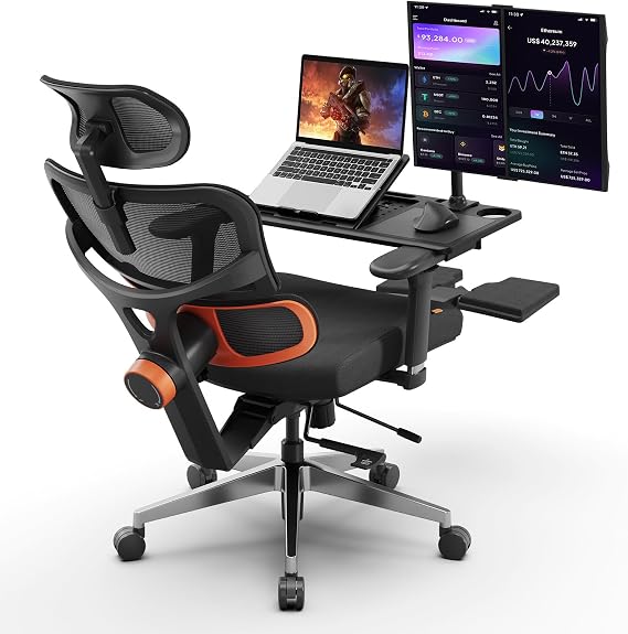 Newtral Office Chair Ergonomic - Home Office Desk Chair, Big and Tall Office Chair, Auto-Following Lumbar Support for Back Pain, Adjustable Seat Depth and Height (with Footrest + Laptop Tray, Black)