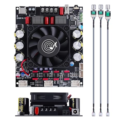 ZK-3002T Bluetooth Amplifier Board, 2 x 300W | Dual-channel TPA3255 board with Bluetooth and AUX inputs plus bass and treble controls for high-power DIY speakers.