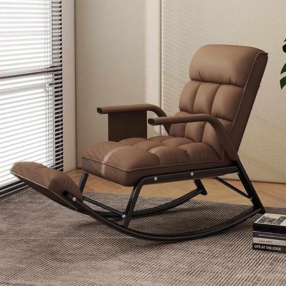 Rocking Chair, with Footrest, High Back Chair Non-Slip Cushion, Lounge Chair Adjustable Backrest, for Living Room Bedroom Office Nursery