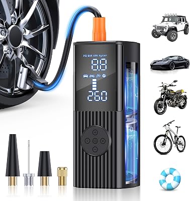 Tire Inflator Portable Air Compressor, 180PSI Cordless Air Pump with Digital Gauge, LED Light and Auto Shut-Off Function, 3X Faster Air Compressor for Car, Motorcycle, Bicycle, Ball
