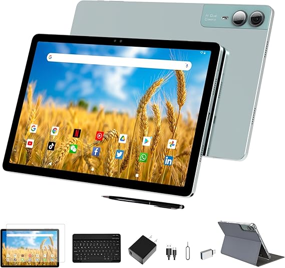 2026 Gemini AI 11 inch Android Tablet 2000 * 1200 2K Display 2 in 1 Tablets, T616, 18GB RAM+128GB ROM+1TB Expand, 5+5+13MP Camera, 9000mAh, 4 Speakers, 5G WiFi, Tablet With Keyboard, Stylus, Case