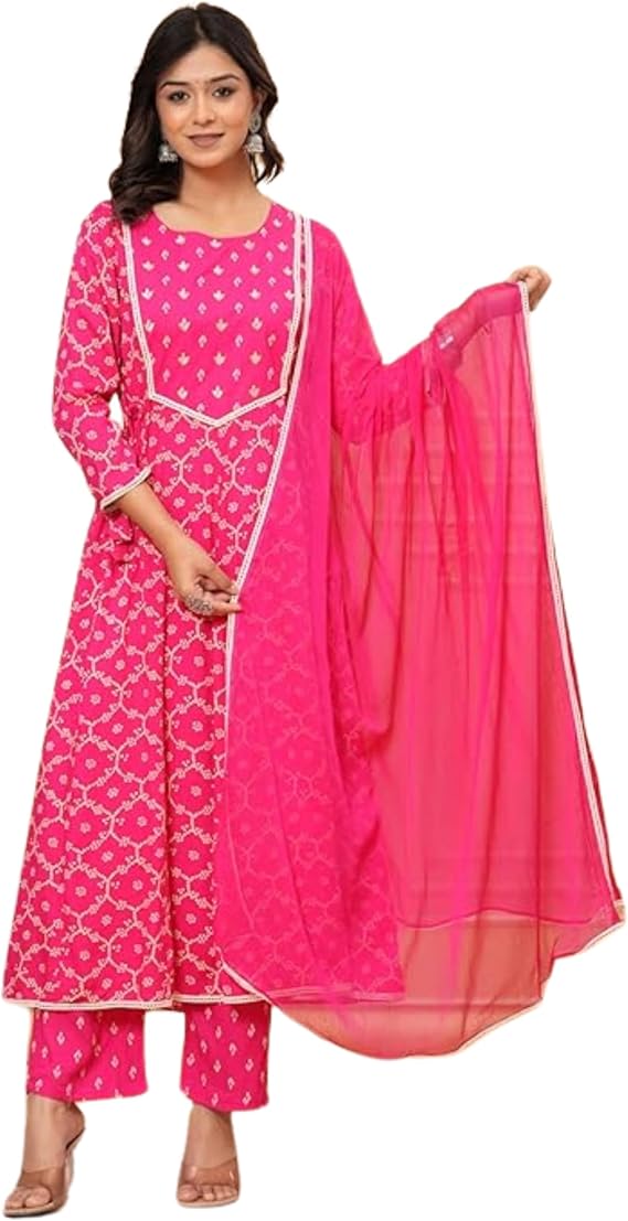 Embroidered Anarkali Kurta set with Dupatta In Rayon fabric Indian Tunic Dress Ethnic Wear Collection For Women 