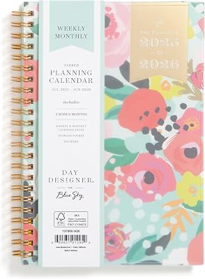 Blue Sky Day Designer 2025-2026 Weekly and Monthly Academic Year Planner Calendar, July 2025 - June 2026, 5 x 8, Flexible Cover, Laminated Tabs, Storage Pocket, Includes Stickers, Secret Garden Mint