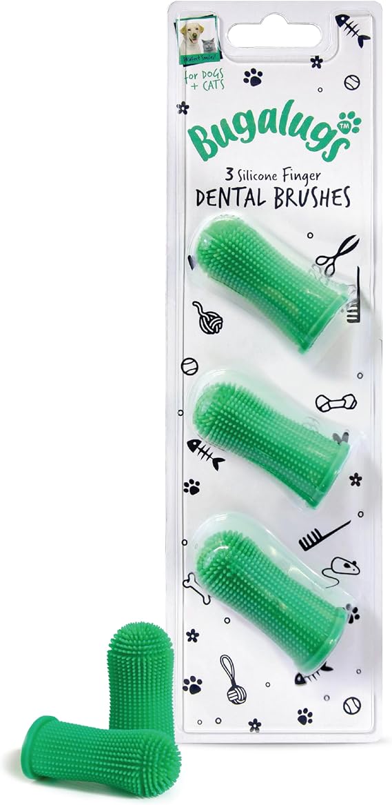 Bugalugs Dog Finger Toothbrush with 360 Degree Bristles- Teeth Cleaning Products Toothbrush & Cat Toothbrush Plaque Remover for Dogs use with Dog Toothpaste & Cat Toothpaste