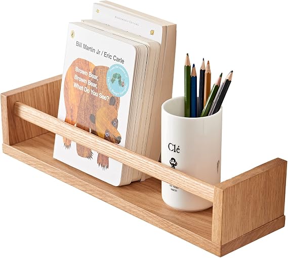 Oak Nursery Shelves, Natural Wood Nursery Floating Shelves for Wall Mounted, Wall Bookshelf for Bedroom Living Room Kitchen Spice Rack,16 Inch