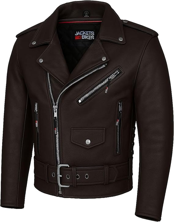 ICONIC Motorcycle Jacket for Men, Premium Buffalo Leather, Insulated Liner, Classic Side Laces, Cruiser Biker Brown L