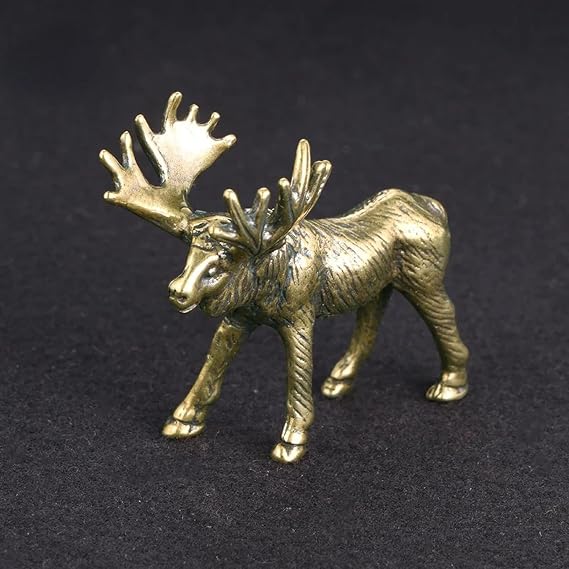 Brass Statues for Home Decor,4.8x4.3cm Solid Brass Deer Figurines Retro Animal Moose Small Statue Desk Ornament Tea Pet Table Crafts