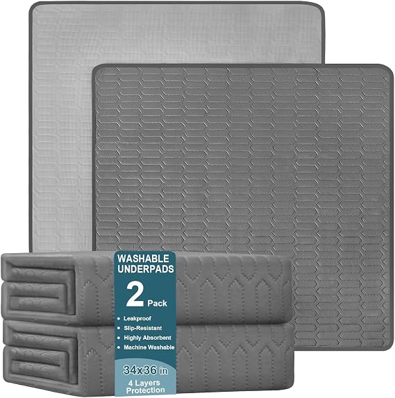 Washable Underpads (34x36 Inch) - Waterproof Reusable Bed Underpads, Heavy Absorbency Incontinence Bed Pads for Adults, Kids, Elderly, and Pets, Leakproof & Non-Slip Mattress Pad for Bedwetting