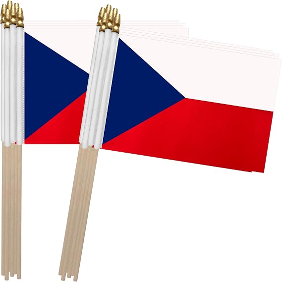 TSMD Czech Republic Stick Flag Czechia Small Mini Hand Held Flags,5x8 Inch,12 Pack