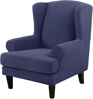 GULI Wingback Chair Cover 2-Piece, Wing Chair Covers Armchair Chair Slipcovers Spandex Sofa Cover Furniture Protector Machine Washable Removable for Living Room, Bedroom,HotelNavy Blue