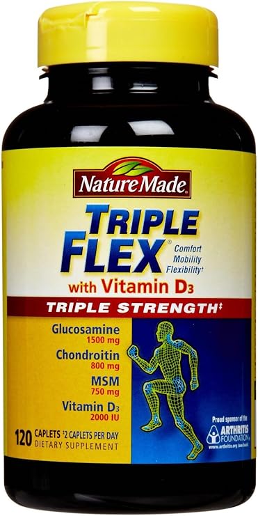 Nature Made TripleFlex Triple Strength Caplets with Vitamin D3, 120 Count for Joint Support