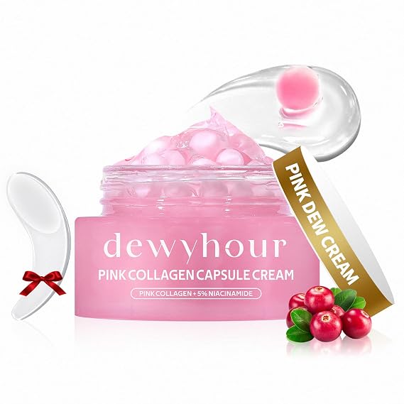 dewyhour Pink Collagen Customizable Capsule Face Cream Glow & Firm | Mix-Your-Own Capsule Gel Moisturizer | Lightweight, Non-Greasy Makeup Base for Morning and Night Renewal