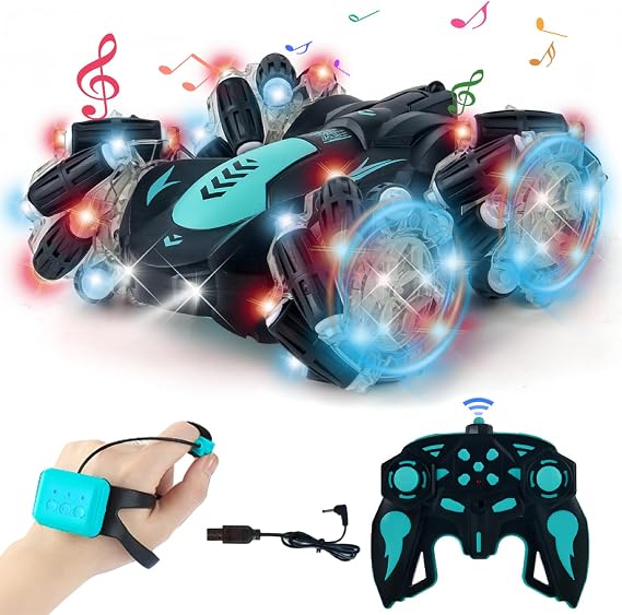 Gesture Sensing RC Stunt Car with Light, 2.4G 4WD Hand Controlled Gravity Remote Control Car Toy with 360 Flips Car for Boys Age 6 and Up Blue