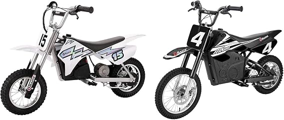 Razor MX400 & MX650 Electric 24V Ride On Battery-Powered Toy Motocross Motorcycle Dirt Bike, Speeds up to 17 MPH, White & Black