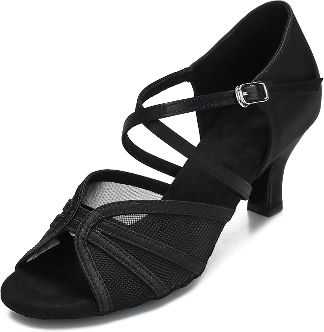 Women's Ballroom Dance Shoes Latin Salsa Dancing Shoes Cross Strap 2.5inch Heel 3inch Heel ZB04