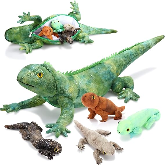 Lizard Stuffed Animal Plush Toy 26 Inch Iguana Plush with 4 Babies Inside