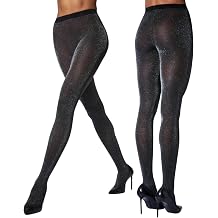 Women's Sparkly Metallic Shimmer Tights 50D High Waist Glitter Pantyhose Perfect for Party Evening Wear Medium, BlackSilver