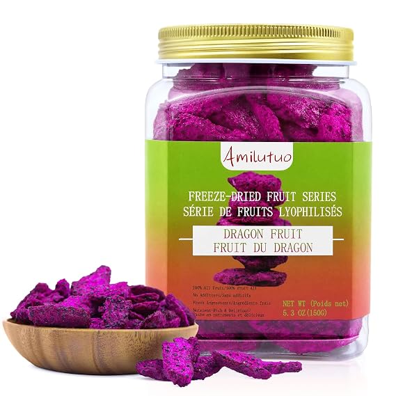 Amilutuo Crispy Freeze Dried Dragon Fruit Snacks - Made from Dehydrated Fresh Dragon Fruit, No Added Sugar or Additives, Dehydrated Dragon Fruit, 150g, 5.29 Oz