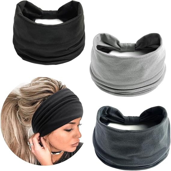 3pcs Headbands for Women's Hair, Wide Hair Bands for Women Elastic Knotted Running Head Bands, Black Headband Womens Headbands Soft Hairbands, Hair Accessories Yoga Sport