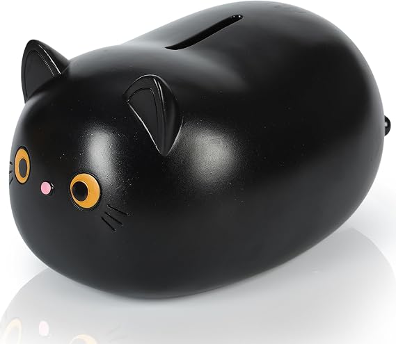 H&W Black Cat Piggy Bank,Plastic Coin Bank, Unbreakable Money Bank