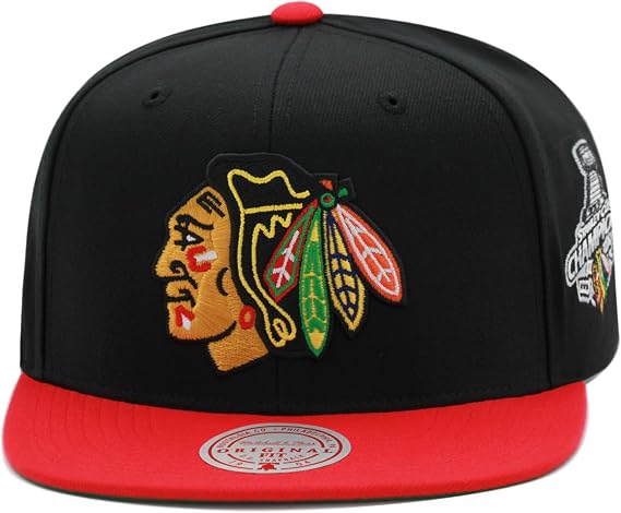 Mitchell & Ness Chicago Blackhawks NHL 2 Tone Side Patch Snapback Hat Adjustable Cap - Black/Red