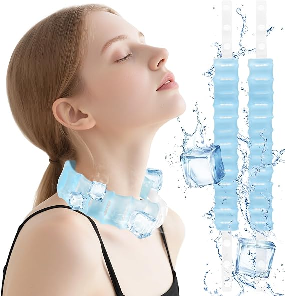 PCM Neck Cooling Tube Blue-2, 2 Pack, 5.5" x 6", Instant 64F/18C Freezing Tech, Universal Fit, Leakproof, Eco-Friendly, Casual