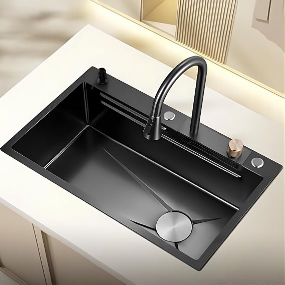 GJSJK Waterfall Sink Kitchen, Kitchen Sink Waterfall, 304 Stainless Steel Material, with Faucet Combo, for Kitchen/Bar/Resturant 