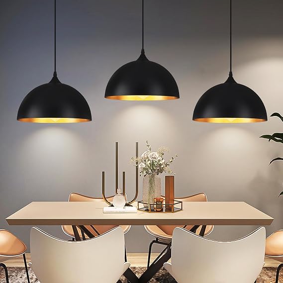 3 Pack Pendant Light Black and Gold Industrial Lights for Kitchen Island